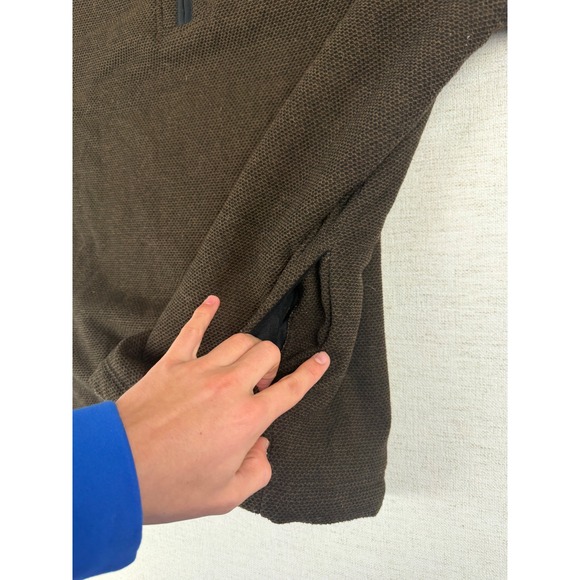 Orvis Mens L Brown Textured Quarter Zip Pullover Sherpa Lined Fleece Jacket - Picture 5 of 9